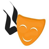 masque d'art de la performance théâtrale traditionnelle sur fond blanc. le masque orange joyeux est idéal pour les logos dramatiques des arts de la scène. vecteur