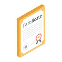 papier avec badge, conception isométrique de l'icône du certificat vecteur