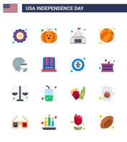 4 juillet usa joyeux jour de l'indépendance icône symboles groupe de 16 appartements modernes de football usa bâtiment football américain modifiable usa day vector design elements