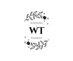 wt initiales lettre collection de logos de monogramme de mariage, modèles minimalistes et floraux modernes dessinés à la main pour cartes d'invitation, réservez la date, identité élégante pour restaurant, boutique, café en image vectorielle vecteur