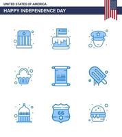 joyeux jour de l'indépendance pack de 9 signes et symboles de blues pour la célébration du texte usa gâteau sucré modifiable éléments de conception vectorielle usa day vecteur