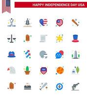 fête de l'indépendance des états-unis ensemble plat de 25 pictogrammes usa de transport de protection de balle drapeau américain éléments de conception vectoriels modifiables de la journée des états-unis vecteur