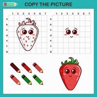 copier le dessin de la fraise. feuille de calcul de dessin vectoriel avec une jolie fraise rose. jeu éducatif pour les enfants