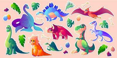 pack d'autocollants dinosaures, jeu de personnages de dessins animés dino vecteur