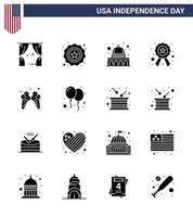 ensemble de 16 icônes de la journée des états-unis symboles américains signes de la fête de l'indépendance pour le signe de la glace insigne d'étoile capitol éléments de conception vectoriels de la journée des états-unis modifiables vecteur