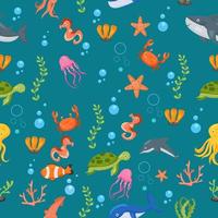 motif de poissons et d'animaux marins sauvages. arrière-plan harmonieux avec de jolis poissons marins, des personnages de requins souriants et un vecteur de monde sous-marin marin