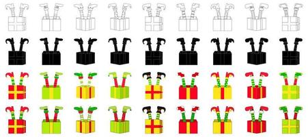 ensemble de pieds d'elfe avec boîte-cadeau dans un style plat isolé vecteur