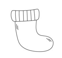 contour de chaussette de noël isolé. doodle de bas de noël. illustration vectorielle de vacances d'hiver vecteur