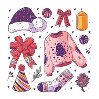 vêtements et essentiels doodle dessinés à la main en couleur vecteur