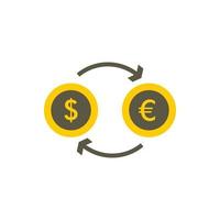 icône de change euro dollar euro, style plat vecteur