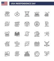 ensemble de 25 lignes modernes pack sur usa jour de l'indépendance jour férié texte wisconsin madison modifiable usa day vector design elements