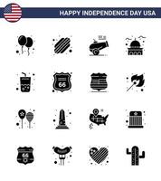 ensemble de 16 icônes de la journée des états-unis symboles américains signes de la fête de l'indépendance pour boire canon blanc maison des états-unis éléments de conception vectoriels modifiables de la journée des états-unis vecteur