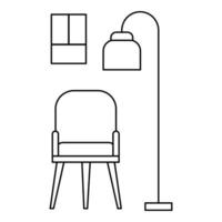 chaise et icône de lampe de chambre, style de contour vecteur