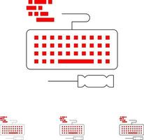 réparation de matériel de clavier clé jeu d'icônes de ligne noire audacieuse et mince vecteur