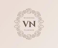 vn initiales lettre collection de logos de monogramme de mariage, modèles minimalistes et floraux modernes dessinés à la main pour cartes d'invitation, réservez la date, identité élégante pour restaurant, boutique, café en image vectorielle vecteur