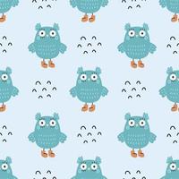 motif bleu avec hibou. impression sur tissu et papier d'emballage. couverture de cahier. jolie illustration en pépinière. vecteur