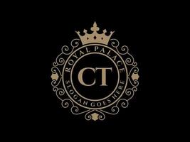 lettre ct logo victorien de luxe royal antique avec cadre ornemental. vecteur