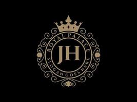 lettre jh logo victorien de luxe royal antique avec cadre ornemental. vecteur