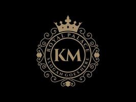 lettre km logo victorien de luxe royal antique avec cadre ornemental. vecteur