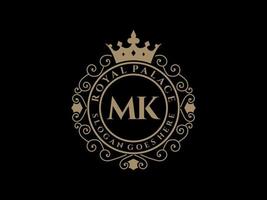 lettre mk logo victorien de luxe royal antique avec cadre ornemental. vecteur