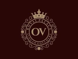 lettre o logo victorien de luxe royal antique avec cadre ornemental. vecteur