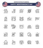 25 usa line pack de signes et symboles de la fête de l'indépendance des paquets sac beignet bouclier américain modifiable usa day vector design elements