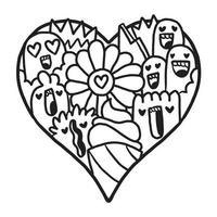 coeur doodle mignon saint valentin coloriage vecteur