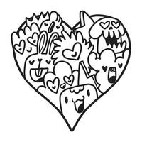 coeur doodle mignon saint valentin coloriage vecteur