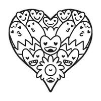 coeur doodle mignon saint valentin coloriage vecteur