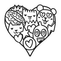 coeur doodle mignon saint valentin coloriage vecteur