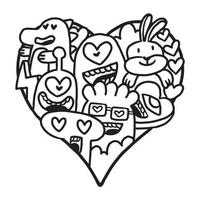 coeur doodle mignon saint valentin coloriage vecteur