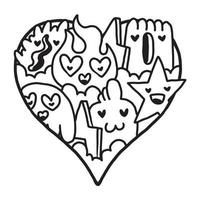 coeur doodle mignon saint valentin coloriage vecteur