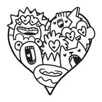 coeur doodle mignon saint valentin coloriage vecteur