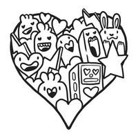 coeur doodle mignon saint valentin coloriage vecteur