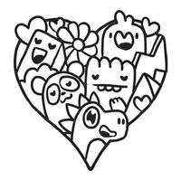 coeur doodle mignon saint valentin coloriage vecteur