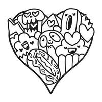 coeur doodle mignon saint valentin coloriage vecteur