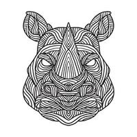 page de coloriage de motif de doodle animal rhinocéros vecteur