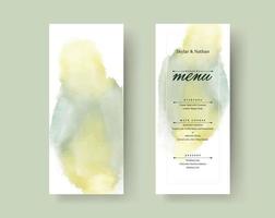 modèle de carte de menu de mariage splash aquarelle moderne vecteur