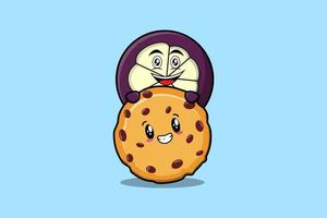 personnage de dessin animé mignon mangoustan se cacher dans un biscuit vecteur