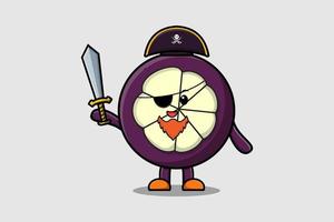 mignon, dessin animé, mascotte, mangoustan, pirate, tenir, épée vecteur