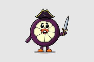 mignon, dessin animé, mascotte, mangoustan, pirate, tenir, épée vecteur