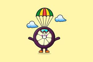 mignon, dessin animé, mangoustan, parachutisme, à, parachute vecteur