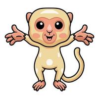 mignon petit dessin animé de singe albinos levant les mains vecteur