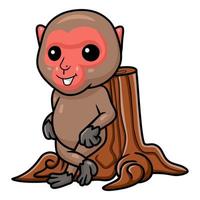 mignon petit dessin animé de macaque japonais se penchant dans une souche d'arbre vecteur