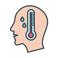 profil humain avec fièvre et icône de style de bloc thermomètre vecteur