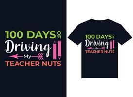 100 jours de conduite mon professeur d'illustrations folles pour la conception de t-shirts prêts à imprimer vecteur