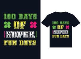 100 jours d'illustrations super amusantes pour la conception de t-shirts prêts à imprimer vecteur