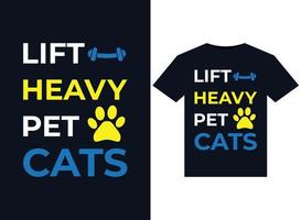 soulever des illustrations de chats de compagnie lourds pour la conception de t-shirts prêts à imprimer vecteur