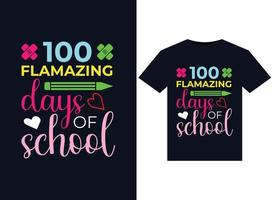 100 jours flamboyants d'illustrations scolaires pour la conception de t-shirts prêts à imprimer vecteur