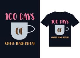 100 jours de café enseignent des illustrations répétées pour la conception de t-shirts prêts à imprimer vecteur